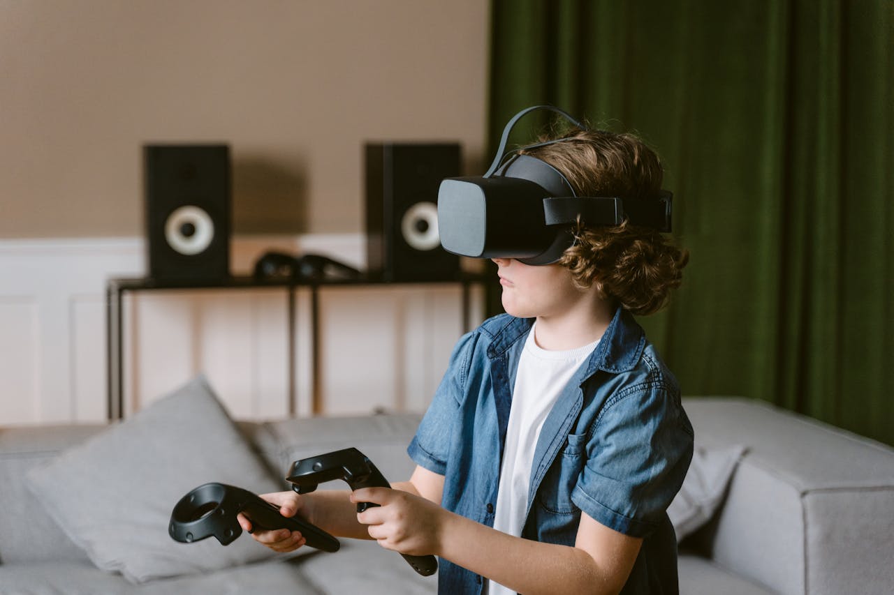 a kid is using VR headset