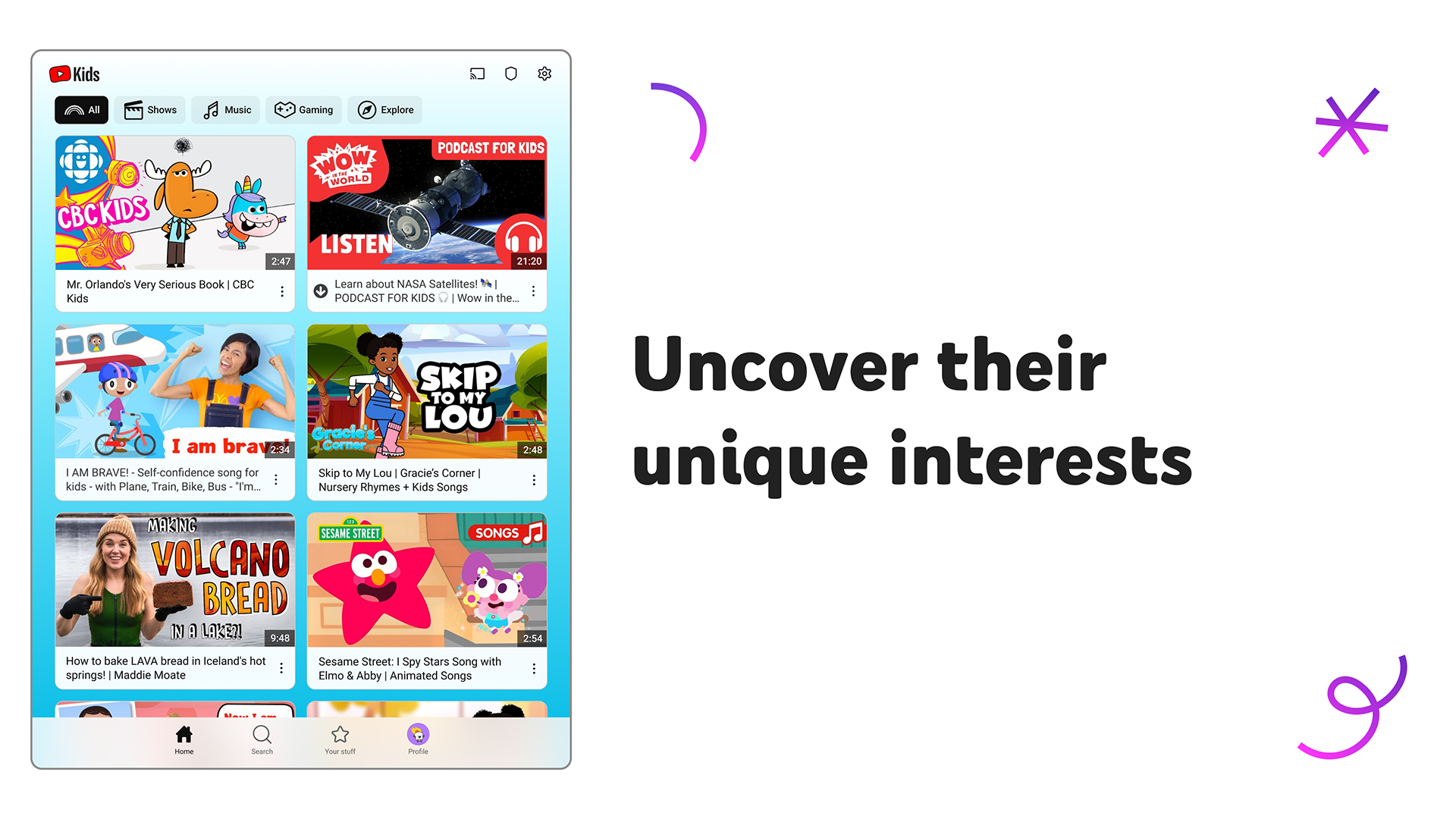 YouTube Music Kids app with supervised music content for children