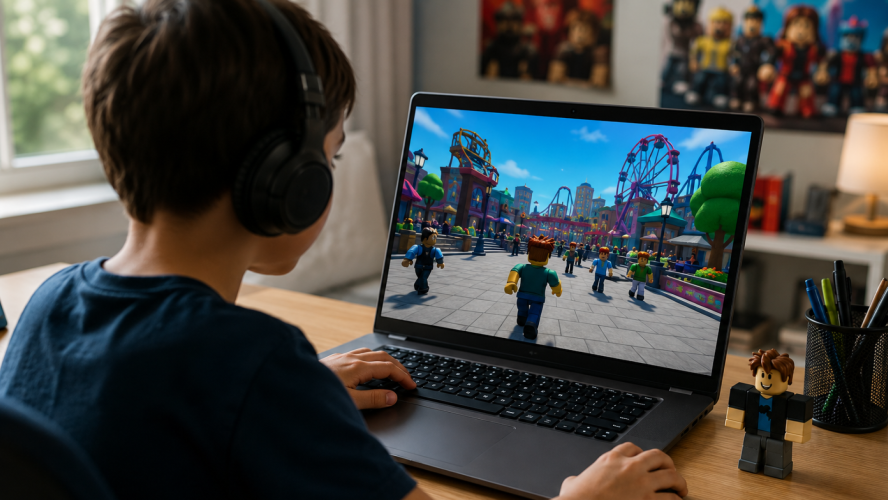 Parent setting up Roblox parental controls on a child's account