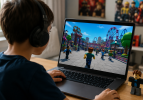 Parent setting up Roblox parental controls on a child's account